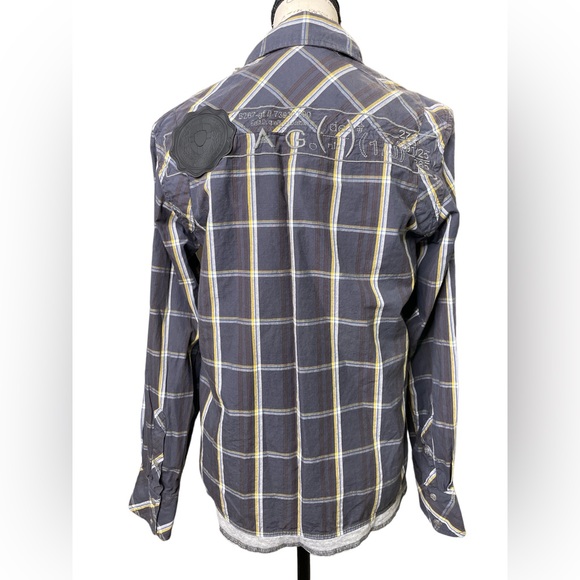 Outfitters Nation gray plaid denim quality long sleeve snap button down shirt. S - Picture 5 of 9